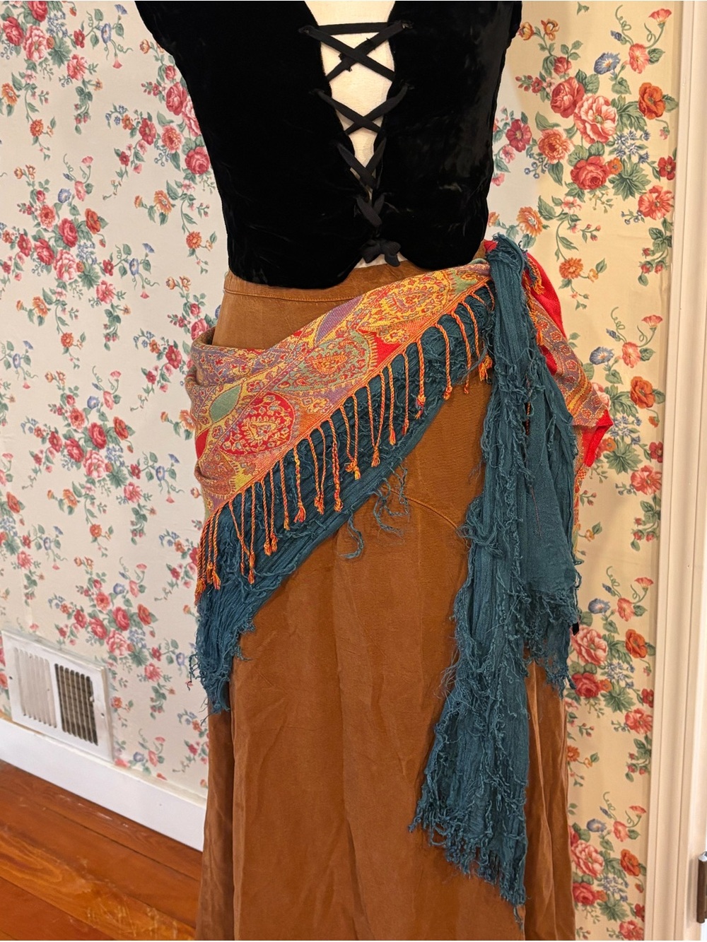 Paisley Fringe Hip Scarf Fortune Teller Pirate Renaissance Costume Wrap
